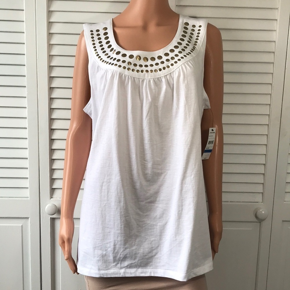 STUDIO WORKS White Cotton Sleeveless Shirt Size 1X ❣️PRICE FIRM❣️